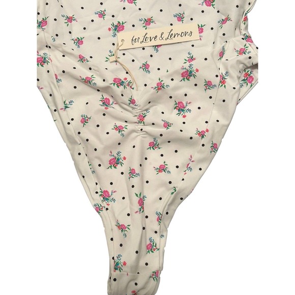 For Love and Lemons Size Med Floral Polka Dot White One Piece Bathing Suit NWT - Picture 5 of 11